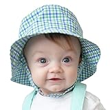 Huggalugs男の子グリーンブルー格子柄サンハットUPF 50 + カラー: グリーン