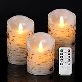 Good Electonic ロウが垂れないワックスピラーLEDキャンドル リモコン付き 白樺 4インチ/5インチ/6インチ 3本セット