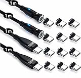 JJ JULIE JAPAN マグネット充電ケーブル PD対応 9PIN 60W 1m4本セット USB-C端子 12個入り 急速充電対応 USB Type-C データ通信対応(ブラック)