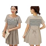 マタニティ 授乳服 ワンピース 授乳服可愛い[服を 着たまま 簡単 授乳] 赤ちゃん との 外出に! マタニティウェア授乳口付き 大きくサイズ (M, グレー)