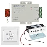 KKmoon 電気磁気ロックセット ドア制御システム 60KG電気式ロック+電源+プッシュボタン+ 1 *リモーコン NC電源オフロック解除