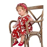 Tovadoo ワンピース+ヘアバンド 子供服 女の子 クリスマス衣装 ヘラジカ 雪柄 プリンセス 可愛い おしゃれ クリスマスパーティー 0.5-1歳