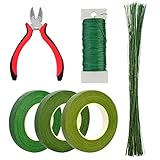 花芸飾りセット　cnomg　花芸素材ギット　鉄線×100pc　造花テープ×3pc　塗装鉄線×1pc　プライヤーペンチ×1pc