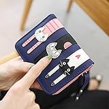 猫のステッチ写真の女性の短い財布 (濃紺)