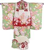 七五三 着物　3歳　着物セット 3歳用高級被布10点セット　ヒワ色地に牡丹と桜【被布/白地に手鞠柄・赤ぼかし】