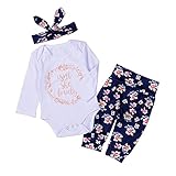 Cutelove 女の子　新生児　長袖シャツ+ロングパンツ+ヘッドバンド3点セット 花　春秋　ベビー服