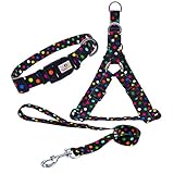 Baby Oneペット用 犬ハーネス リード 首輪3点セット犬用 胴輪 牽引ロープ 引きひも可愛い ナイロン製 安全 軽量　頑丈　調節可能 小中型犬にお散歩 お出かけ用 トレーニングに最適 (S, 黑)