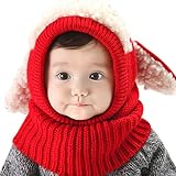 DreamYS 子供 帽子 ベビー ニットハット 手編み フリースウール厚さ かわいい 赤ちゃん帽子 やわらかい 肌さわりよく 無地 防寒保温 綿 キッズ 秋冬用 (レッド)