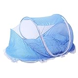 Noloo 折り畳み蚊帳 赤ちゃん 携帯用 収納できる 夏必需品 ミュージックパック インストール必要ない スリーピングマット付き 枕付き 安眠 快適 size 110*60*65ｃｍ (ブルー)
