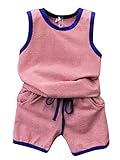Plus Nao(プラスナオ) タンクトップ パンツ セット セットアップ 男の子 ベビー キッズ 上下セット トップス ボトムス ボーダー クルーネッ レッドセット 100cm