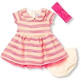 THE CHILDREN'S PLACE(ザ・チルドレンズプレイス) キャップ スリーブ メタリック&ネオン ツイード ドレス, ヘッドワープ&ブルマセット ネオンベリー ワンピース 0～3ヶ月【並行