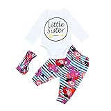 (プタス) Putars 幼児の女の子3PCSレターストライププリントロンパートップス+パンツ+ヘッドバンドの衣装セット 6ヶ月 - 24ヶ月