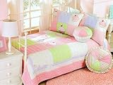 2 Pieces Lovely Cake Pattern Patchwork Bedspreads Quilt Set for Children Kids Girls, Twin, Pink&Whit