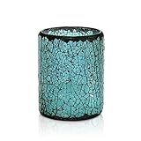 High Quality Blue Crack Mosaic Glass Flameless Pillar Led Wax Candle Light with Timer,3X4 INCHES, fo