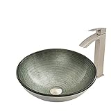 Vigo Simplyシルバーガラス容器シンクとDuris蛇口with Pop Up、つや消しニッケル