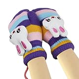子供ミトン手袋 可愛い ウサギぬいぐるみ手袋 ニットグローブ 裏ボア あったか 秋冬 防寒 保温 スキー スノー 雪遊び アウトドア お出かけてぶくろ 首掛け紐付き 女の子 男の子 秋冬コーディネート
