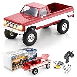 FMS 1/18 RC クローラー FCX18 Chevy K10 ラジコンカー RC トラック RTR RC カー 公式ライセンスモデルカー 8km/h 4WD 900mAh ホビー RC カー リモートコントロールカー LED ライト付き車両 4-Ch 2.4GHz トランスミッター(レッド)