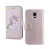 ケースSamsung Galaxy S5 / S5 Neo / i9600用, ESSTORE-JPユニコーンデザイン,プレミアムPUレザーフリップウォレットケース+ソフトTPUインナーケース, かわ