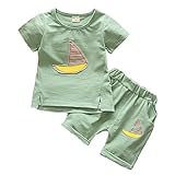 JIEYA男の子2個ショートドレスセットボートプリントトップとショーツ (1-2歳, 緑)