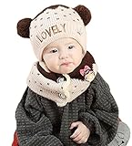 快売赤ちゃん秋&冬ニット帽子子供男女兼用防寒かわいい帽子&マフラー2点セット (ベージュ)