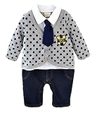 Mchild ベビー服 スーツ風 ボディースーツ ロンパース 赤ちゃん カバーオール 新生児 長袖 春秋着 子供服 蝶ネクタイ キッズ フォーマル 男の子 出産祝い 写真撮影 冠婚葬祭 結婚式 七五三