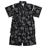 甚平 ベビー 男の子 綿100% 日本製生地 じんべい スーツ上下 祭 子供甚平 花火/黒-9951 90cm