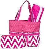 Ever Moda Pink Chevron Quilted Diaper Bag with Change Pad by Ever Moda