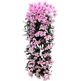 Zhhlaixing 壁掛け造花 2x Artificial Flower Lily Ivy Vine Leaf Garland Hanging Vine Wedding Plant Home Ind