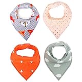 MKONY Baby Bandana Drool Bibs with 2 Snaps,Coral & Gray Set,Soft Absorbent Cotton, Cute Baby Gift fo