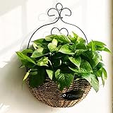 mecaiメタル吊り壁プランターStrawウィッカーハンギングバスケット人工植物Flowerpot straw and iron