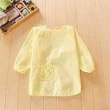 ベビー 長袖 エプロン 子供 幼児 スモック 食事用 ポケット付き 全3色 1歳 2歳 黄