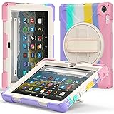 Amazon Kindle Fire HD 8 2024 & Amazon Kindle Fire HD 8 Plus 2024 ケース シリコン 360度 回転 ハンドホルダー ストラップ スタンド キッズ 耐衝撃 防塵 丈夫 頑丈 片手 耐久 落下防止 ハード Amazon Kindle Fire HD 8 2024 & Amazon Fire HD 8 Plus 2024 カバー