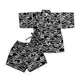 甚平スーツ 波頭柄 綿バニラン生地 日本製(80cm,ブラック)