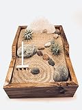 createscape Zen Garden Complete with 2 Tillandsia空気植物、Glacial Stones、禅Rake、クォーツ砂、手作り木製ベース