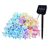 LEDGLE　50灯 LED ソーラー ストリングスライト 桃花 7M 8点灯モード 四色