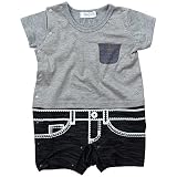 《夏対応》SHORH KID'S(ショーキッズ) 天竺×スラブデニム デニム風ポケット付き切替カバーオール 80cm /杢グレー NO.SD-70472