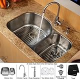 Kraus KBU23-KPF2160-SD20 Undermount Double Bowl Stainless Steel Kitchen Sink with Kitchen Faucet and