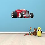 24 " CartoonホットロッドHotrod車# 2赤壁ステッカー子供部屋デカールホームゲームMan Cave Denアート飾りグラフィックMedium