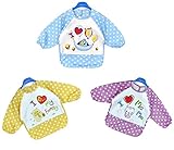 COTARON　ベビーエプロン 長袖 ポケットつき 防水 動物柄 １歳〜3歳　３色セット (3色タイプC （マジックテープ）)