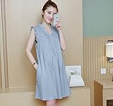 ツバメ--屋　春夏 マタニティ ワンピース タイトフォルム マキシ丈 ワンピース デニム スカート外出着 妊婦服 ワンピース 授乳服 / マタニティ (M)