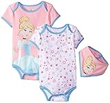 Disney Baby-Girls Cinderella Bodysuits and Bib Pink 12 Months (Pack of 3) [並行輸入品]