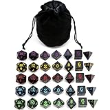 IvyFieldDice ブラック多面体ダイス サテン裏地のベルベットバッグ付き ダンジョンズ&ドラゴンズ DND RPG MTG D20 D12 D10 D8 D6 D4用 5個セット