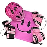 J@G 子供用 自転車用 ヘルメット ヒジ ヒザ 手首 プロテクター セット ナップサック付き 超軽量 可愛い (Sｻｲｽﾞ ピンク（SET）)