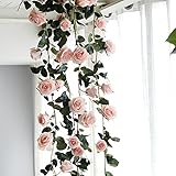 Bulary 造花 壁掛け つるバラの造花 観葉植物 インテリア シルク造花 1本セット シルクフラワーグリーン 家庭飾り 3色選択 ロマンチック 家 結婚式 お祝い 誕生日 パーティー 1.8ｍ