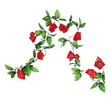 Auntwhale 4.3フィートローズフラワーガーランドの葉のシミュレーションホームルームのホテルの絹の花オフィスガーデンウェディングガーランド外部装飾