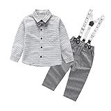 Baby BoyシャツとネクタイセットLong Sleeve Woven Top +リボン付き+パンツのサスペンダーストラップ服装 US サイズ: 6-12month カラー: グレー