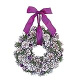 彩か SAIKA リース S 紫 パープル インテリア用 玄関飾り シック CXO-196Mw LED・Ribbon Wreath -Purple nuts & White pinecone M