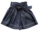 Plus Nao(プラスナオ) 子供用ショートパンツ デニム ハーフパンツ 半ズボン 女の子 キッズ ジュニア シンプル 無地 ウエストゴム ベルト か ネイビー 130