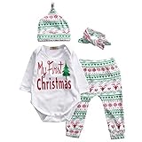 juicartベビーガールズクリスマスXmas 4pcs Outfitヘッドバンド+帽子+ロンパース+パンツレギンス US サイズ: L カラー: ホワイト