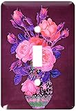 3dRose LLC lsp_54004_1 Pink Rose Bouquet with Blue Leaves In A Vintage Vase On A Purple Textured Bac